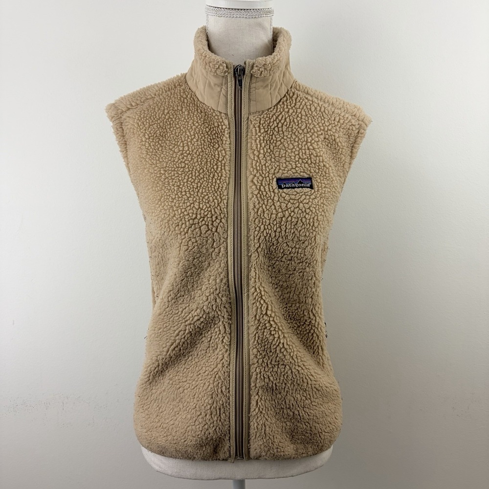 Patagonia Women's Retro-X Synchilla Fleece Vest Large Tan Beige Full Zip